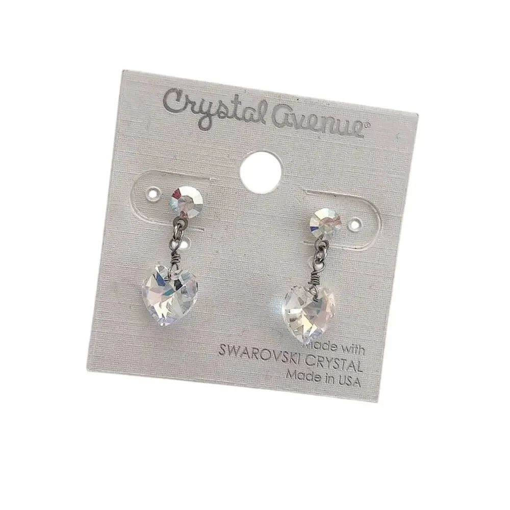 Crystal Avenue Swarovski Iridescent Heart Drop Earrings - NWT